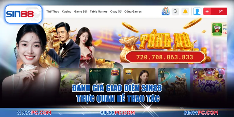 Giao diện trang chủ SIN88 trực quan dễ thao tác đặt cược